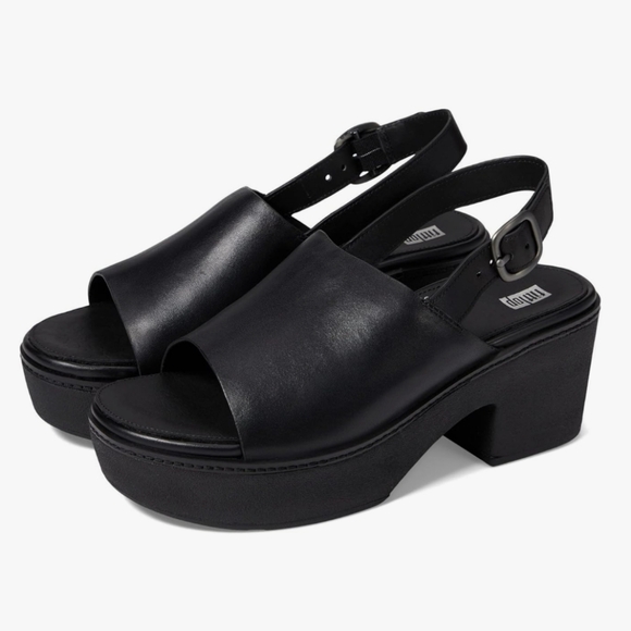 FitFlop Pilar Leather Slingback-Strap Platform Sandals NWT in Box Black Size 8 - Picture 2 of 10